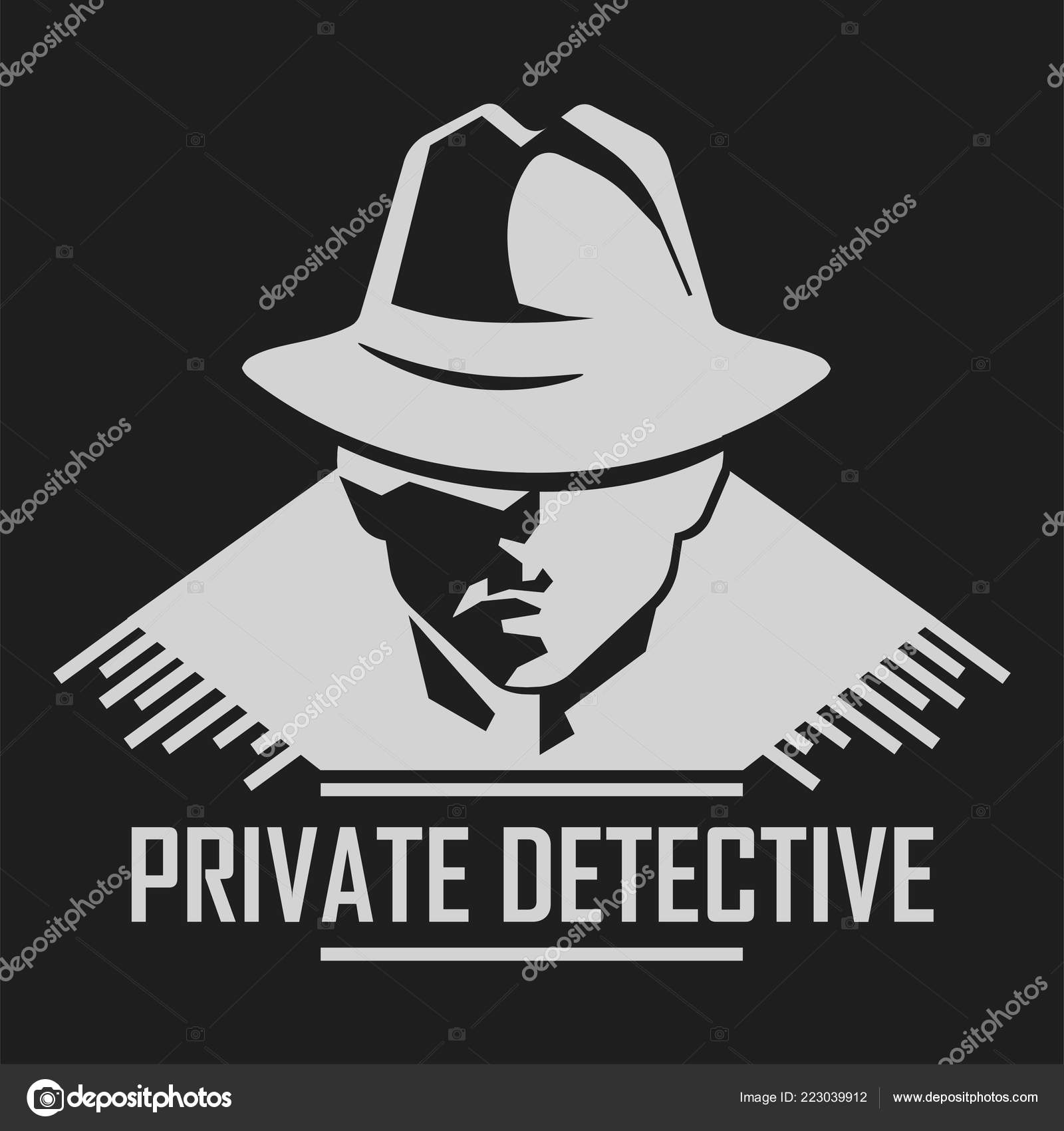 Private detective logo of vector man in hat for investigation service agencyDAJCV
